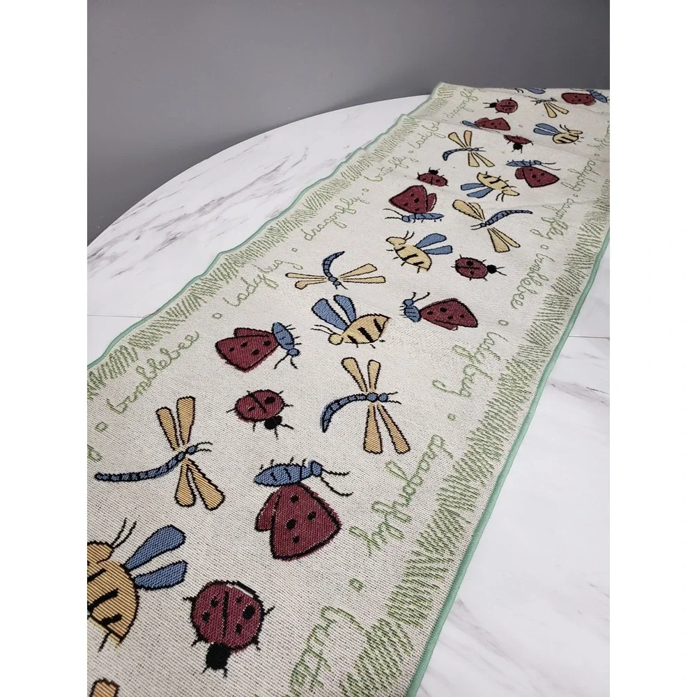 Floral Dragonfly Tapestry Table Runner 13x72 dragonfly insects ladybug bumblebee